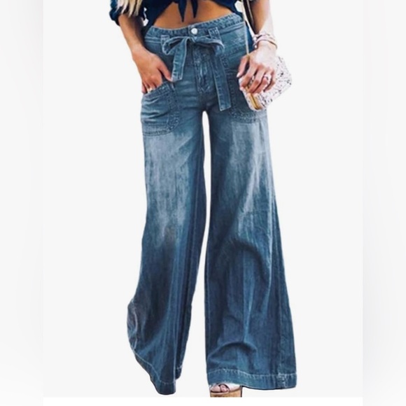 Casual Loose Fit High Waisted Wide Leg Denim Jeans - Picture 1 of 4